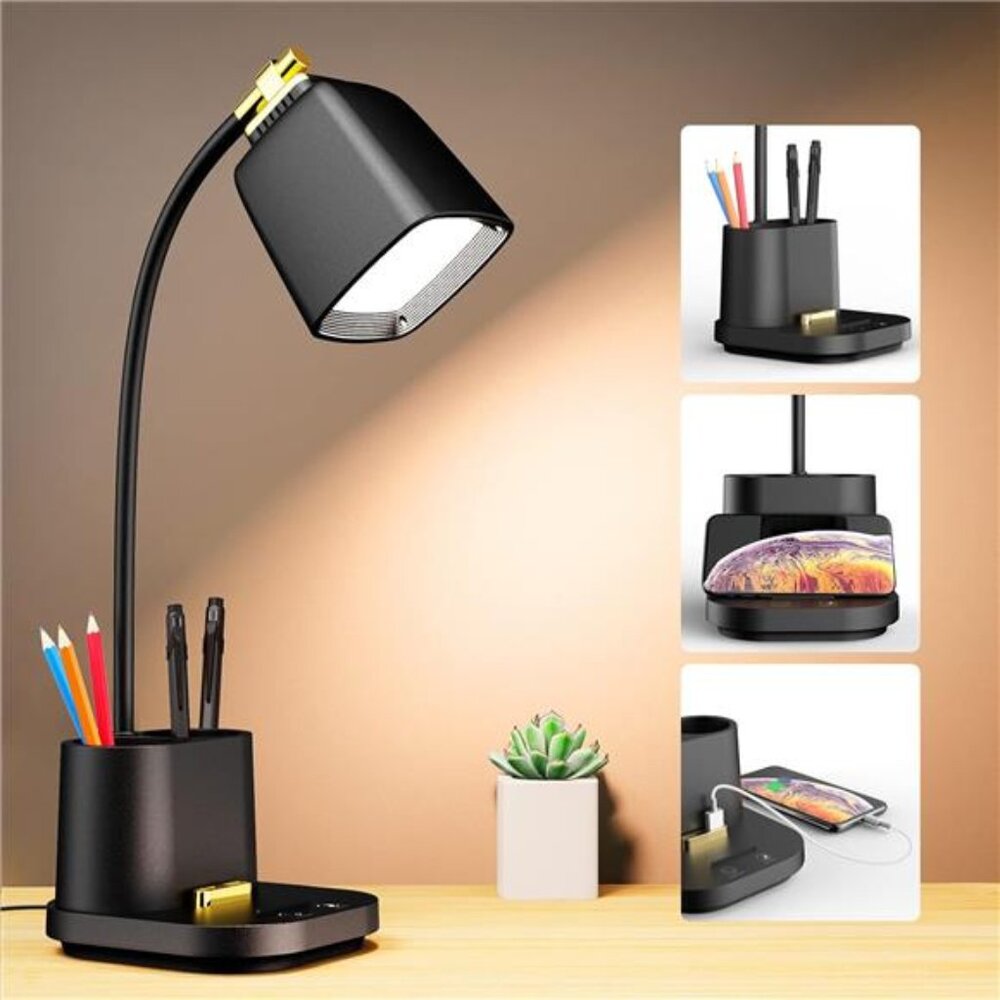 LED Desk Lamp with USB Charging Port Touch Control 3 Color Modes, Stepless